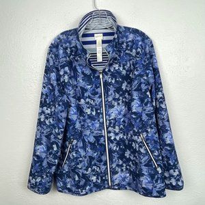 Zernergy by Chico's Women's Blue Floral Print Full Zip Jacket w/ Pockets Size XL